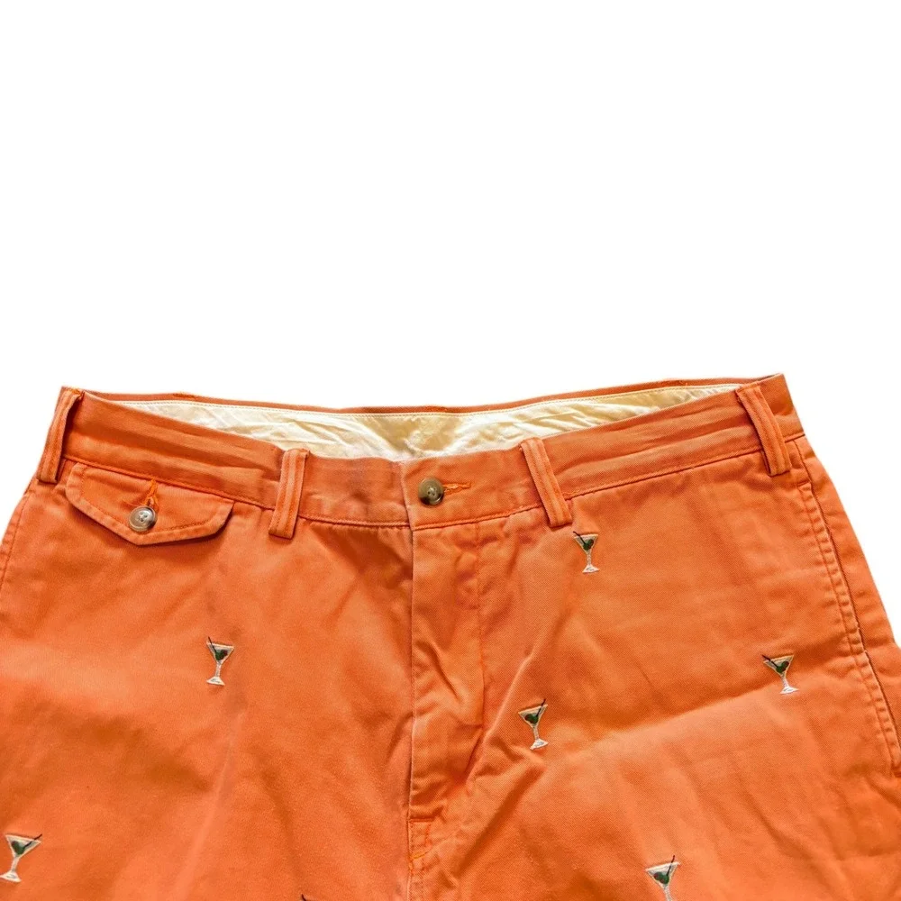 Polo Ralph Lauren Mens Orange Martini Glass Embroidered Classic Fit Shorts 34x9 - Picture 2 of 12